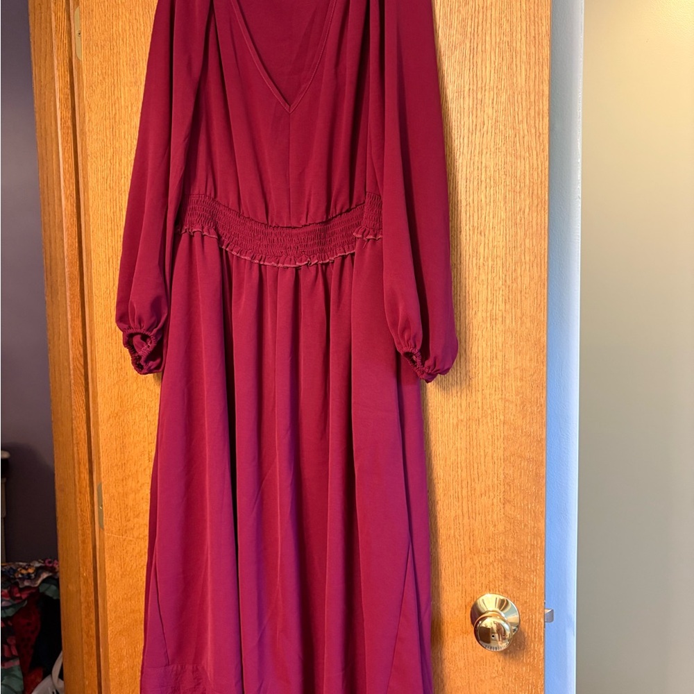 BloomChic dark red/pink V-Neck Long Sleeve Dress